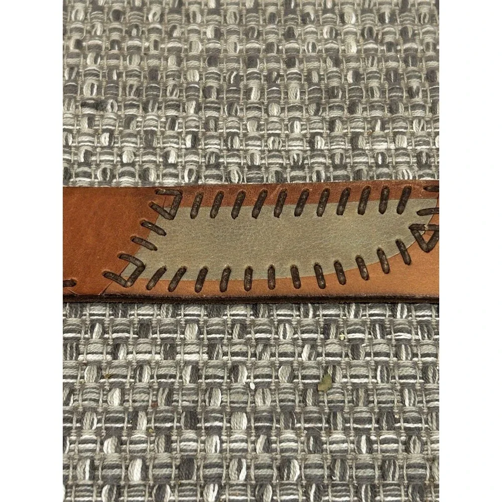 Lucky Brand Men’s Leather Belt Stitching Multi Color Leather Silver Buckle M 34”